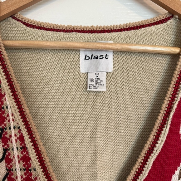 Blast Vintage 90s Sweater Vest Knitted Patchwork Knit Embroidered Plus size 1XL - Picture 4 of 8